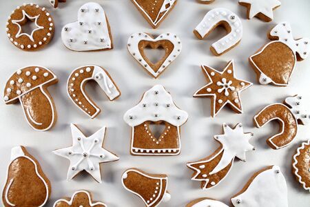 Christmas gingerbread on white backgroundの写真素材