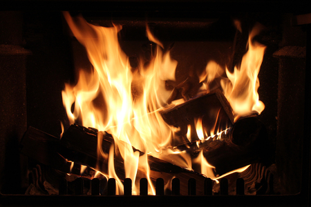 Fire in the fireplaceの写真素材