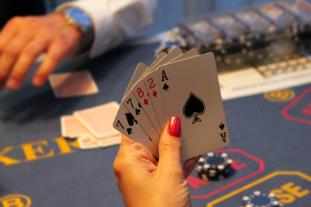 Casino.Playing cards in hand