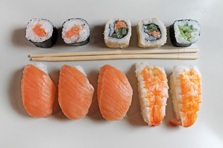 Set of sushi roll. Different types of sushesの写真素材