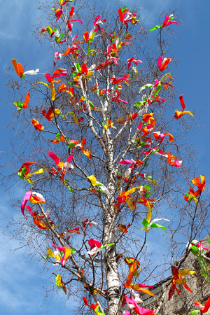 Traditional Decorated Czech Easter Tree Closeup. Prague, Czech Republic, Europe.の写真素材