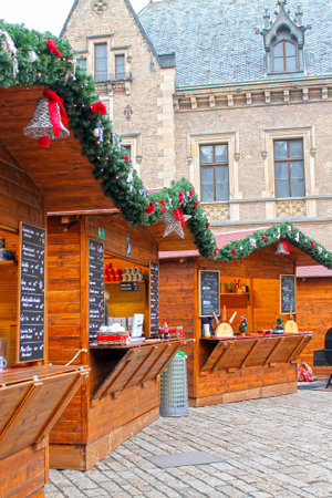 Christmas market in old castle. Prague, Czech Republic. 11/24/2017のeditorial素材