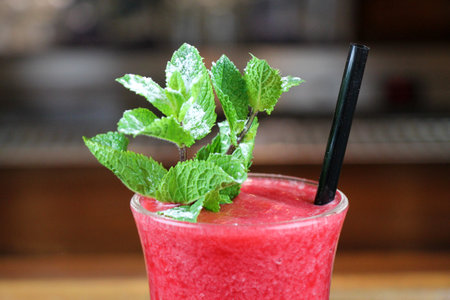 Macrophotographie of popular summer fruit cocktail close-up.の写真素材