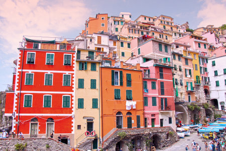 View of city street in a beautiful town Riomaggiore in Cinque Terre. Ligurie, Italy 08/06/2024