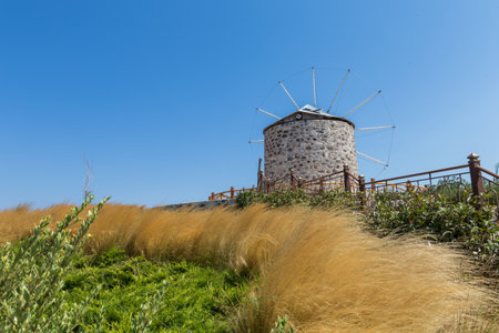 Traditional Greek windmill on the island of Kos, Greeceの写真素材