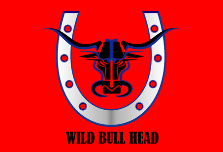 Elegant Stylized Bull Head combine with Horseshoe, Suitable for emblem, insignia, product identity, etc のイラスト素材