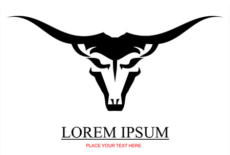 black bull with the extreme spreading long horn, front view  suitable for mascot, symbol, emblem  insigniaのイラスト素材
