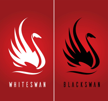 silhouette of elegance swans against red color backgroundのイラスト素材