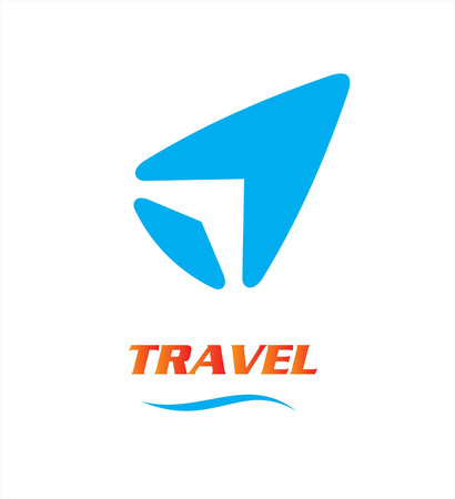 travel logo. Vector template negative space style. unique design of wing icon made by negative space of the blue arrow head or way pointのイラスト素材