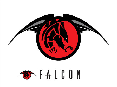 unique design of attacking falcon. chasing falcon with the extreme claw  attacking black falcon with sharp big claw on the winged red circle tribal.のイラスト素材