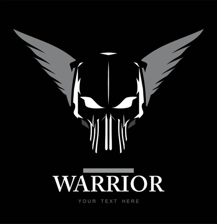 Winged Skull in black and white. death angel. winged black mask. black masked face. Suitable for team identity, illustration for apparel, insignia, embellishment, biker community, game icon, etcのイラスト素材