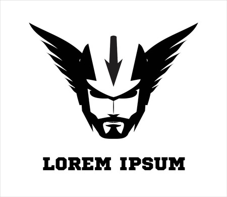 male character head. biker. human head with the wing on white background.のイラスト素材