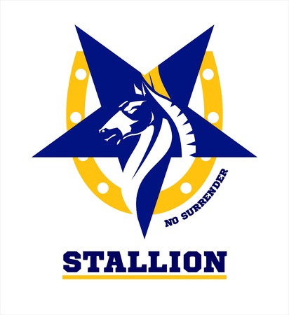 horse. horse mascot. Stallion. horse head combine with star icon and horseshoe.のイラスト素材