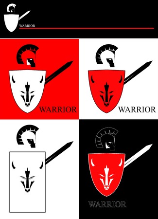 warrior with the shield, sword and the bull icon at shieldのイラスト素材