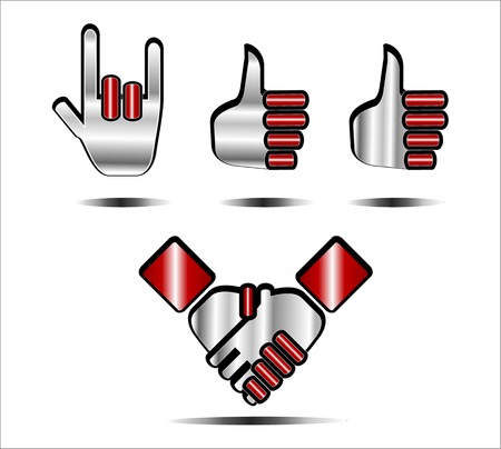 a set of metallic handshake & thumbs up icon on white background.のイラスト素材