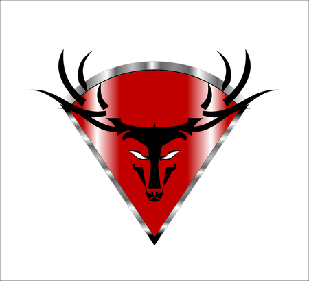 Wild Buck Head Icon on the red Metallic diamond shieldのイラスト素材