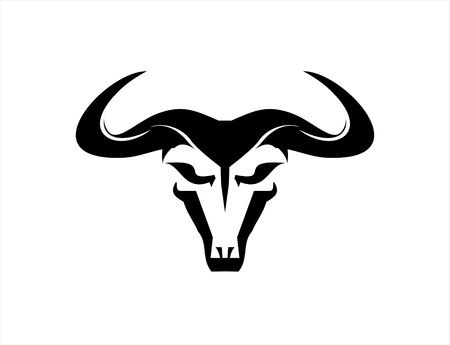 Wild Black Bold Bull head icon.のイラスト素材
