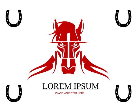 Red wild horse head. combine with text and horseshoe icon.のイラスト素材