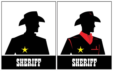 Side view of Sheriff, cowboy profile. Sheriff Silhouette, cowboy silhouette.のイラスト素材