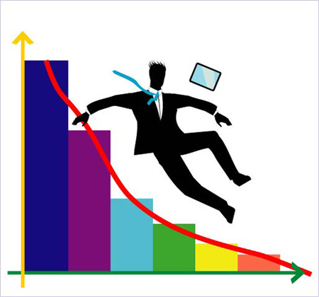silhouette of a falling businessman because of wrong estimation market.のイラスト素材