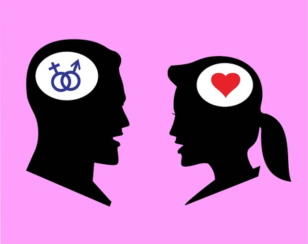 silhouette of man and woman head with relationship orientation sign.のイラスト素材