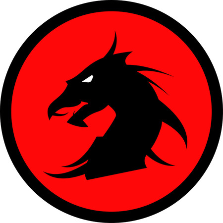 Flat Dragon head on red circle background.のイラスト素材