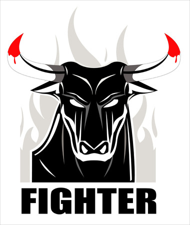 Fighter bull with the bloody hornのイラスト素材