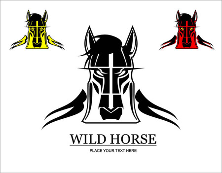 Hairy horse head. Great Horse. Horse head in white, yellow and red.のイラスト素材