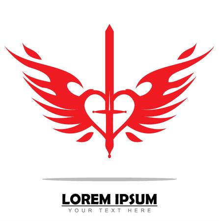 Winged white Heart and red swordのイラスト素材