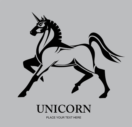 Standing unicorn on gray backgroundのイラスト素材
