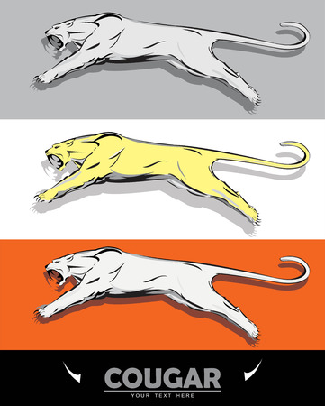Leaping cougar icon on multi-color background illustration.のイラスト素材