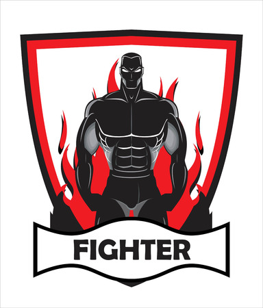 Fighter badge. Body builder on fire.のイラスト素材