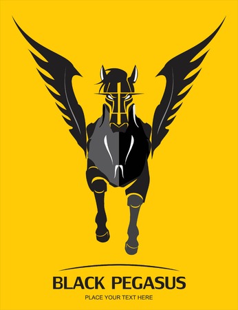 Black Pegasus on yellow backgroundのイラスト素材