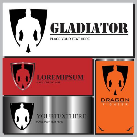 gladiator icons set with man silhouette on different colored background. Vector illustration.のイラスト素材