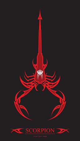 Red scorpion. Dark red scorpion with the light red outline. Suitable for your mascot, community identity, artistic element, illustration for apparel. illustration for automotive, etc.のイラスト素材