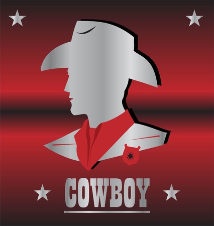 Silver cowboy head profile on the red metallic backgroundのイラスト素材