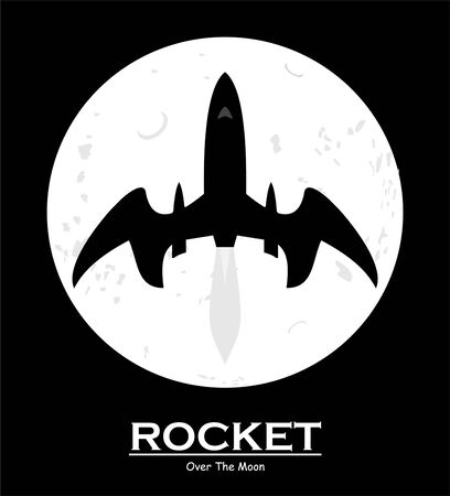 Rocket ship over the full moon. Elegant rocket silhouette with the full moon at the background.のイラスト素材