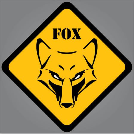 fox text and hand drawn vector illustration on yellow diamond shaped background with black outline.のイラスト素材
