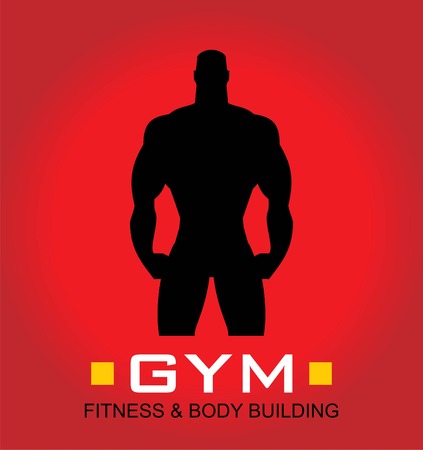 Gym icon, body builder silhouette.のイラスト素材