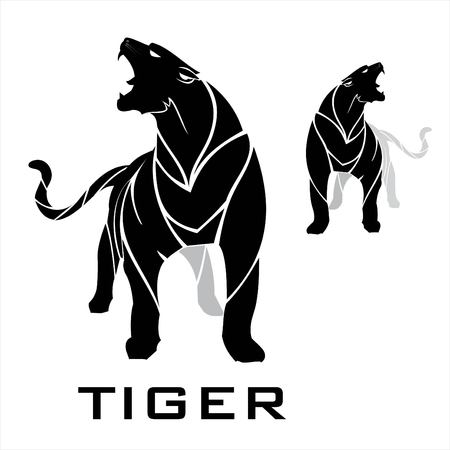 Tiger roaring on white background.のイラスト素材