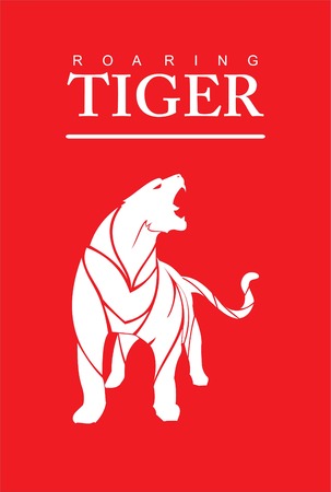 Tiger roaring on red background.のイラスト素材