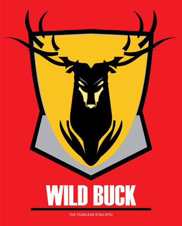 Long horn elegant black buck on the yellow shield and red backgroundのイラスト素材