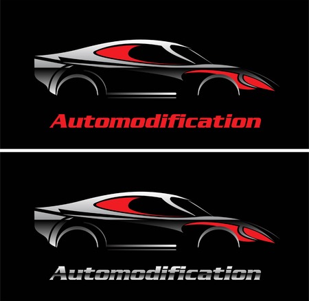 Glowing silver car illustration over the black background combine with red coloured text and silver metallic textのイラスト素材