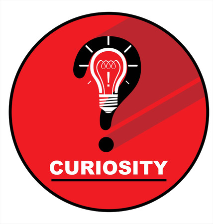 Modern flat circle icon vector with long shadow effect. conceptual vector illustration of curiosity. Question mark, light bulb and exclamation mark; isolated on the red circle.のイラスト素材