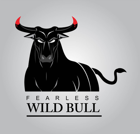 Half body of the wild bull, consist of three layers, wild bull on the grey background, blood on the horn and one hidden white background.のイラスト素材
