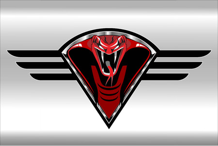 Red cobra on the black winged metallic shield on the silver backgroundのイラスト素材