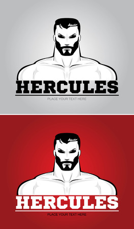 Mascular man as an avatar for Hercules on gray and red background.のイラスト素材
