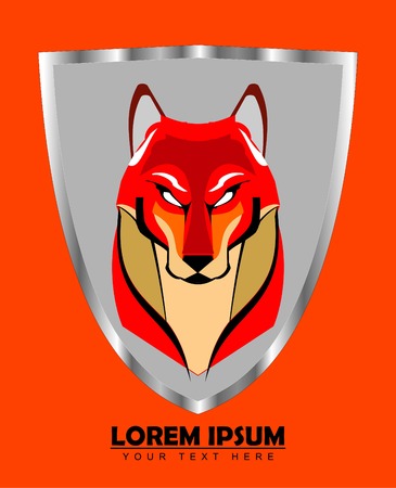 Fox head mascot on shield.のイラスト素材