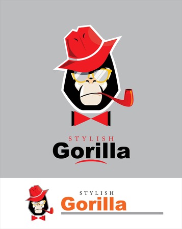 Gorilla with the hat, glasses, pipe and bow tie.のイラスト素材