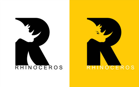 Rhinoceros typography in yellow and white backgroundのイラスト素材